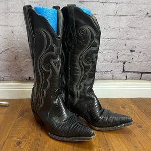 Corral Womens size 6.5 black leather and lizard skin snip toe cowboy boots